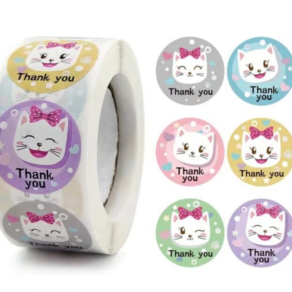 NWT Roll of Cat Kitten THANK YOU Stickers 500 pcs